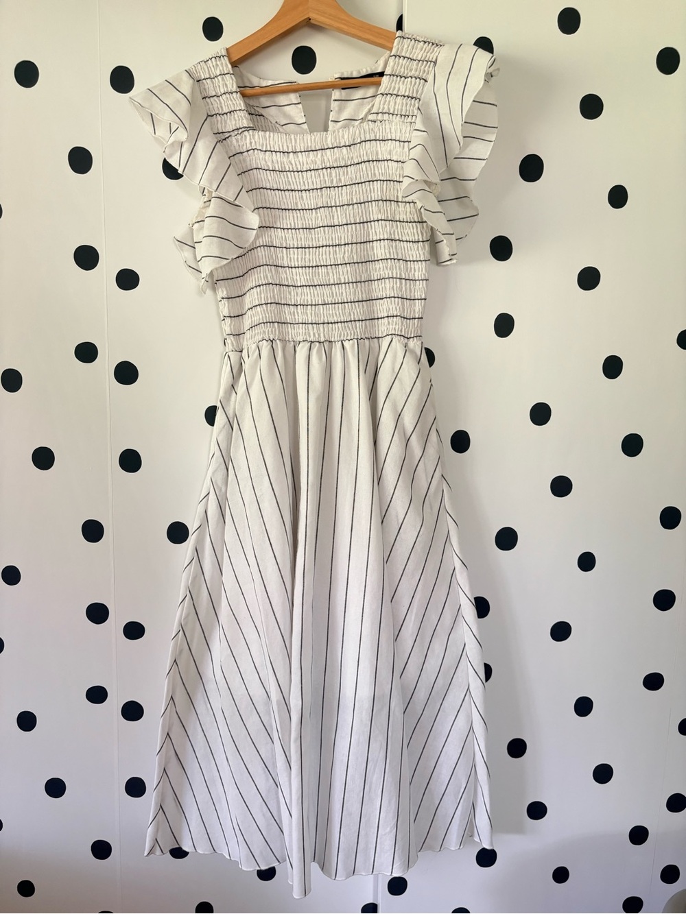 Simplee White Dress with Black Pinstripes